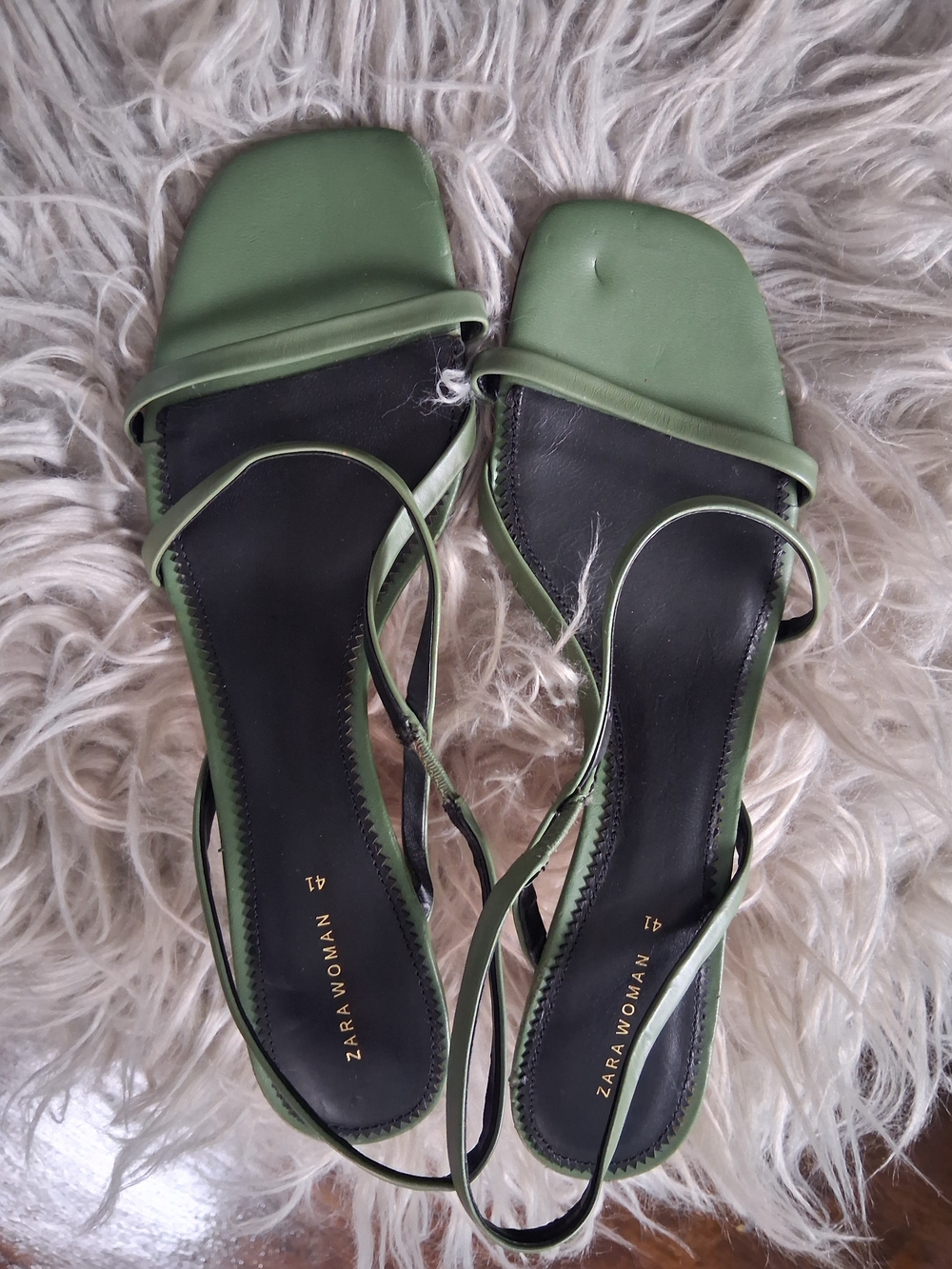 EU41 Zara Olive Green Strappy Square-Toe Sandals